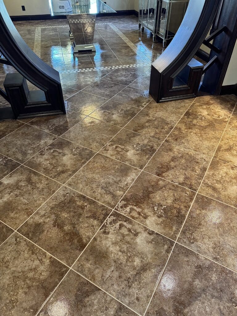 Cleaned tile and grout results. Urethane acrylic color sealer applied to grout joints.